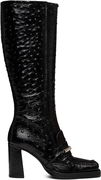 Martine Rose Embossed Square Toe Block Heel Tall Boots with Chain