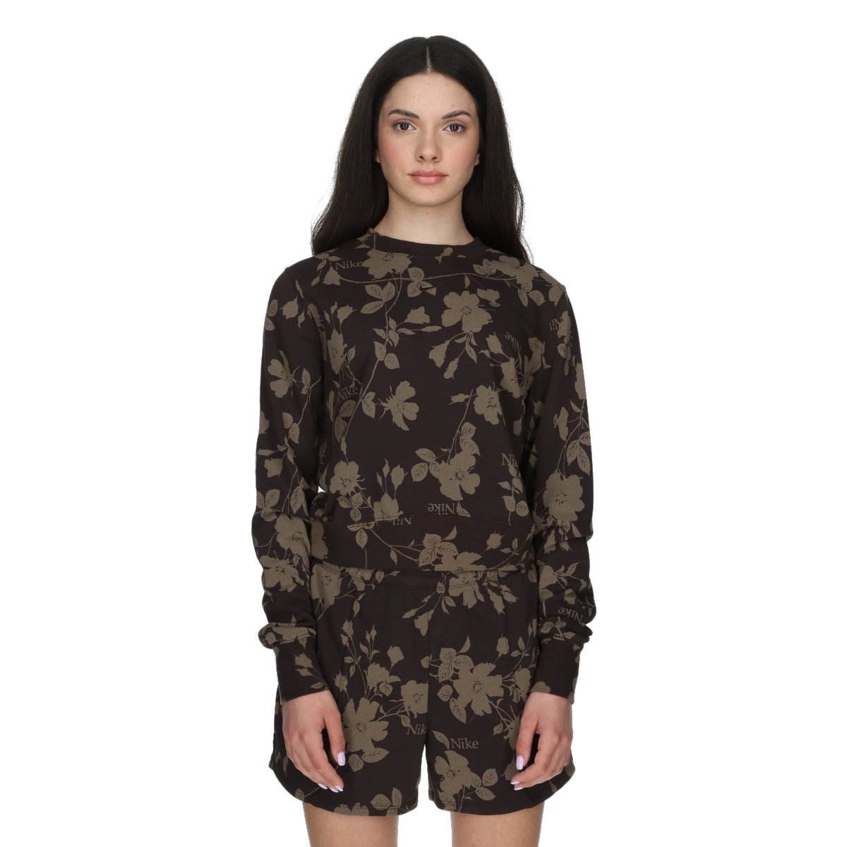 Súprava Nike Sportswear Floral Print Shorts and Sweatshirt Set Hnedá | HQ5708-220, 0
