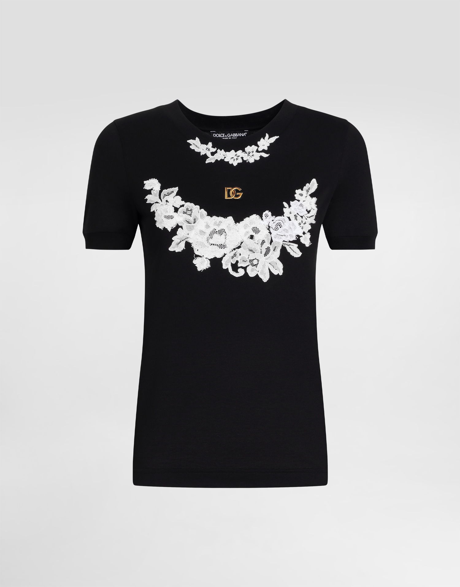 Tričko Dolce & Gabbana Dolce & Gabbana Jersey T-Shirt with Lace Details and DG Logo Čierna | F8N08TGDCTJN0000, 0