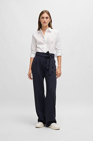 Košeľa BOSS Slim-Fit Cotton-Blend Poplin Blouse Biela | 50490772, 1
