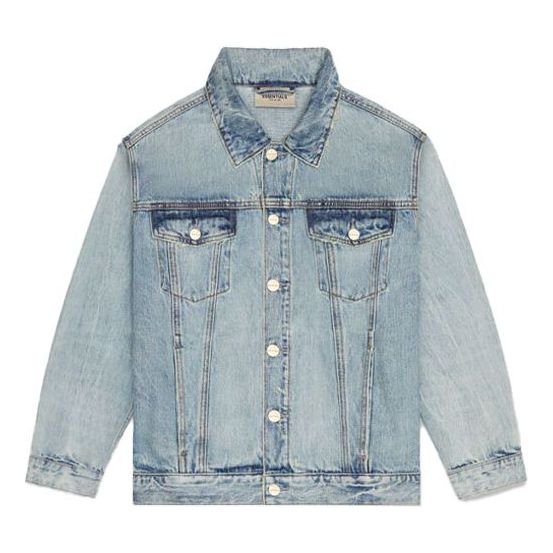 Bomber bunda Fear of God Essentials Denim Trucker Jacket Modrá | FOG-FW20-363
