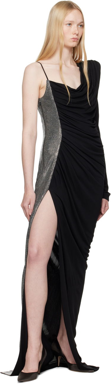 Šaty Balmain Balmain Draped Asymmetrical Two-Material Maxi Dress Čierna | EF0RR965PD03, 3