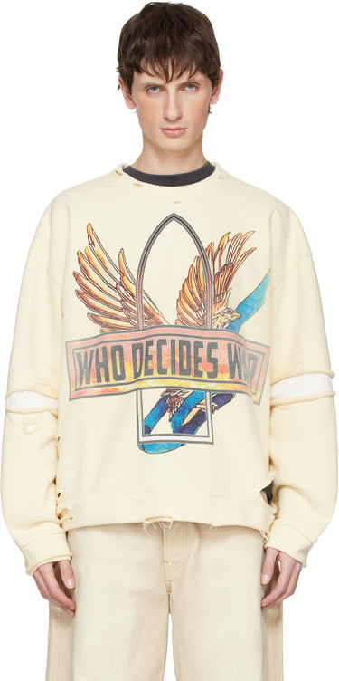 Mikina Who Decides War Ribbon Tour Distressed Graphic Sweatshirt Béžová | 1110540019FW25, 0