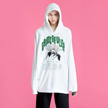 Mikina RAF SIMONS Destroyed Oversized Hoodie Biela | 221-M176-19003-0010, 3