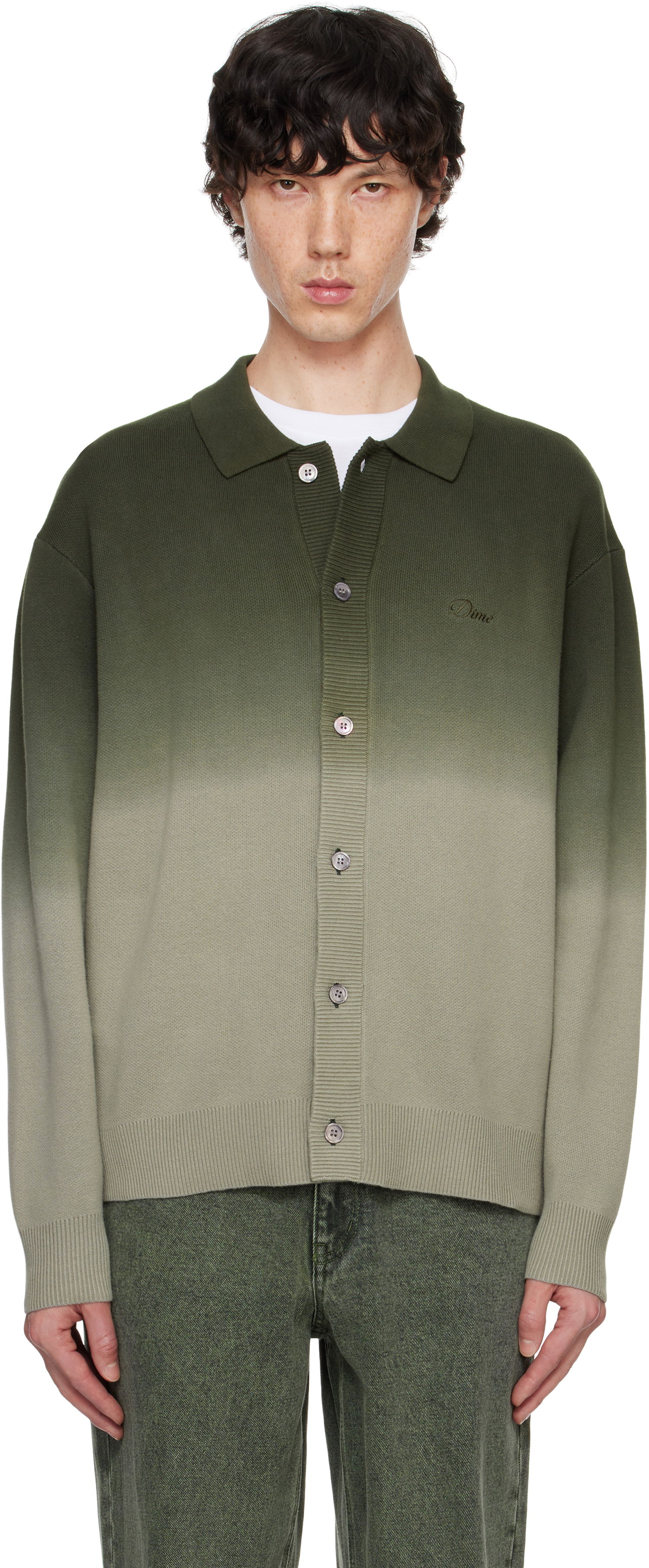 Sveter Dime Green Dipped Cardigan Zelené | DIMEFA247SAG, 0