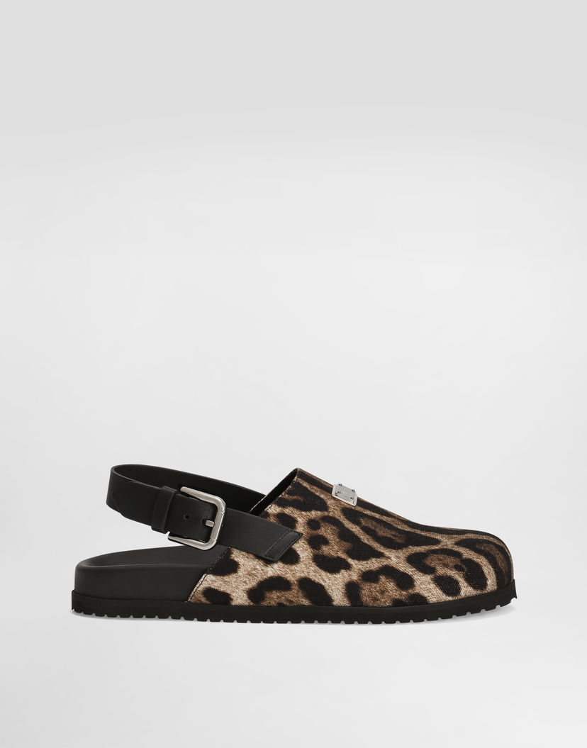 Tenisky a topánky Dolce & Gabbana Dolce & Gabbana Canvas Leopard Print Mules with Back Strap Hnedá | A80465A6A87HY13M