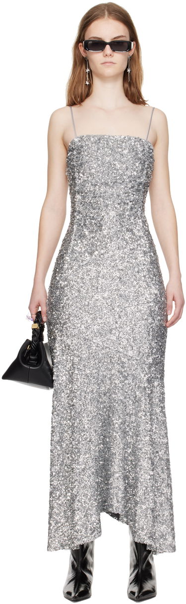 Šaty GANNI GANNI Sequin Maxi Dress Šedá | F9053, 0