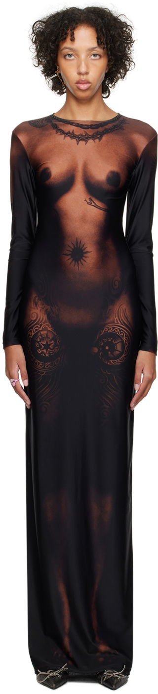 Šaty Jean Paul Gaultier Jean Paul Gaultier 'The Long Ebony Body Tattoo' Maxi Dress Čierna | 23/15-F-RO069-J527-67, 0