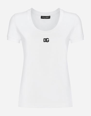 Tričko Dolce & Gabbana Jersey T-shirt With Dg Logo Biela | F8U71ZFUEEYW0800, 0