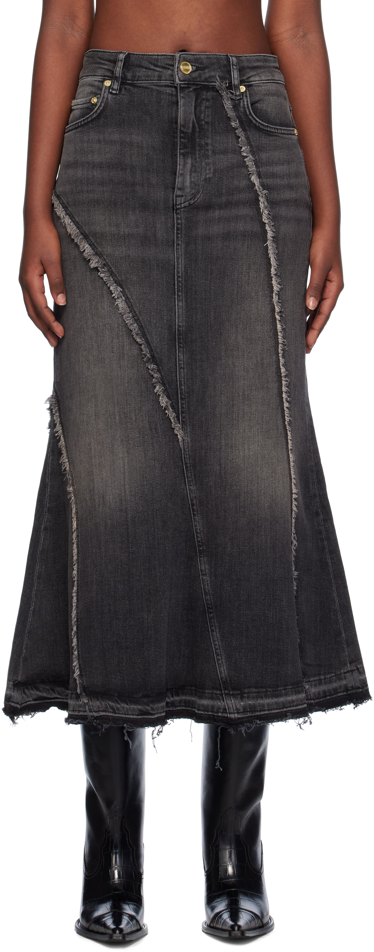 Washed Denim Maxi Skirt