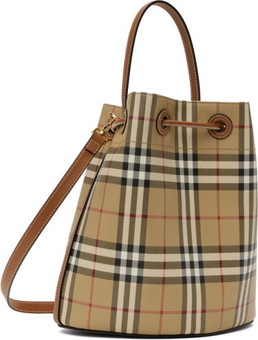 Kabelka Burberry Burberry Vintage Check & Leather Drawstring Bucket Bag Béžová | 8109795, 2
