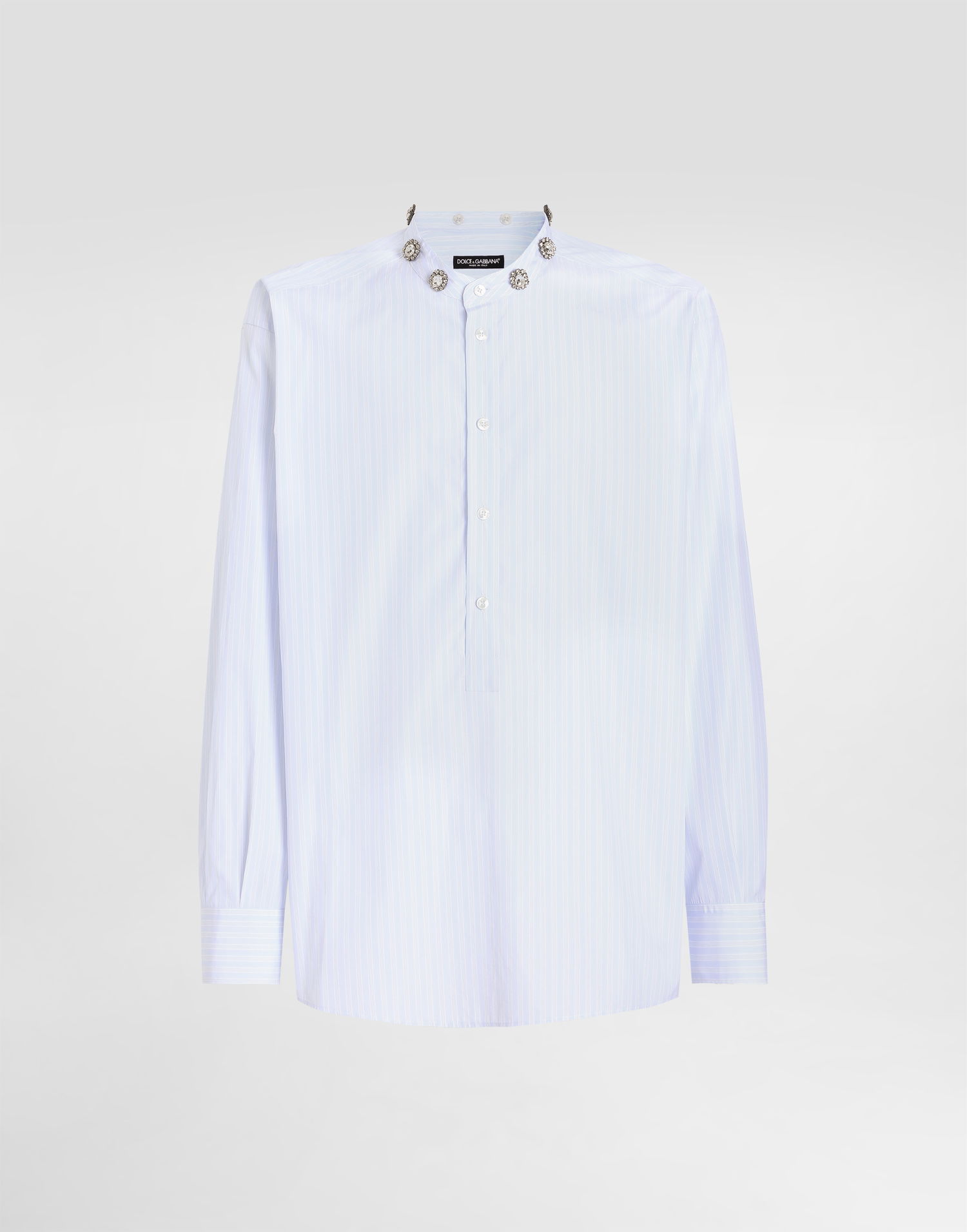 Košeľa Dolce & Gabbana Dolce & Gabbana Cotton Shirt with Crystal Embellishments Modrá | G5LN6ZFR50PS8051, 0