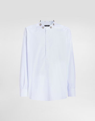 Košeľa Dolce & Gabbana Dolce & Gabbana Cotton Shirt with Crystal Embellishments Modrá | G5LN6ZFR50PS8051, 0