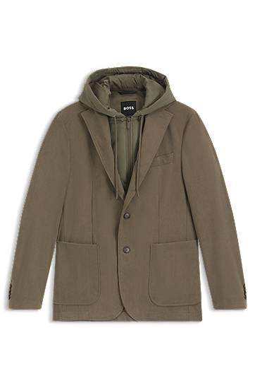 Bunda BOSS Slim-fit jacket with integrated hoodie Zelené | 50549394