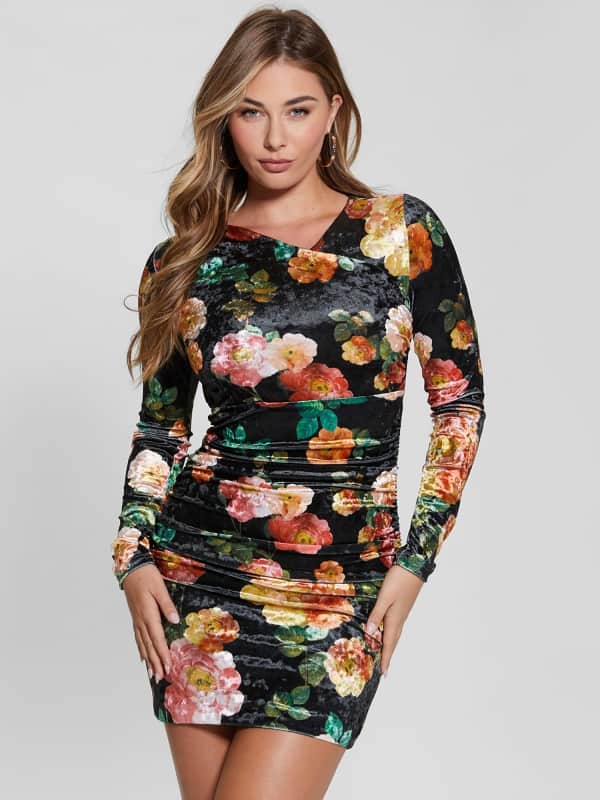 Šaty GUESS Bodycon Velvet Mini Dress Rôznofarebný | W4RK64KBZO2, 0
