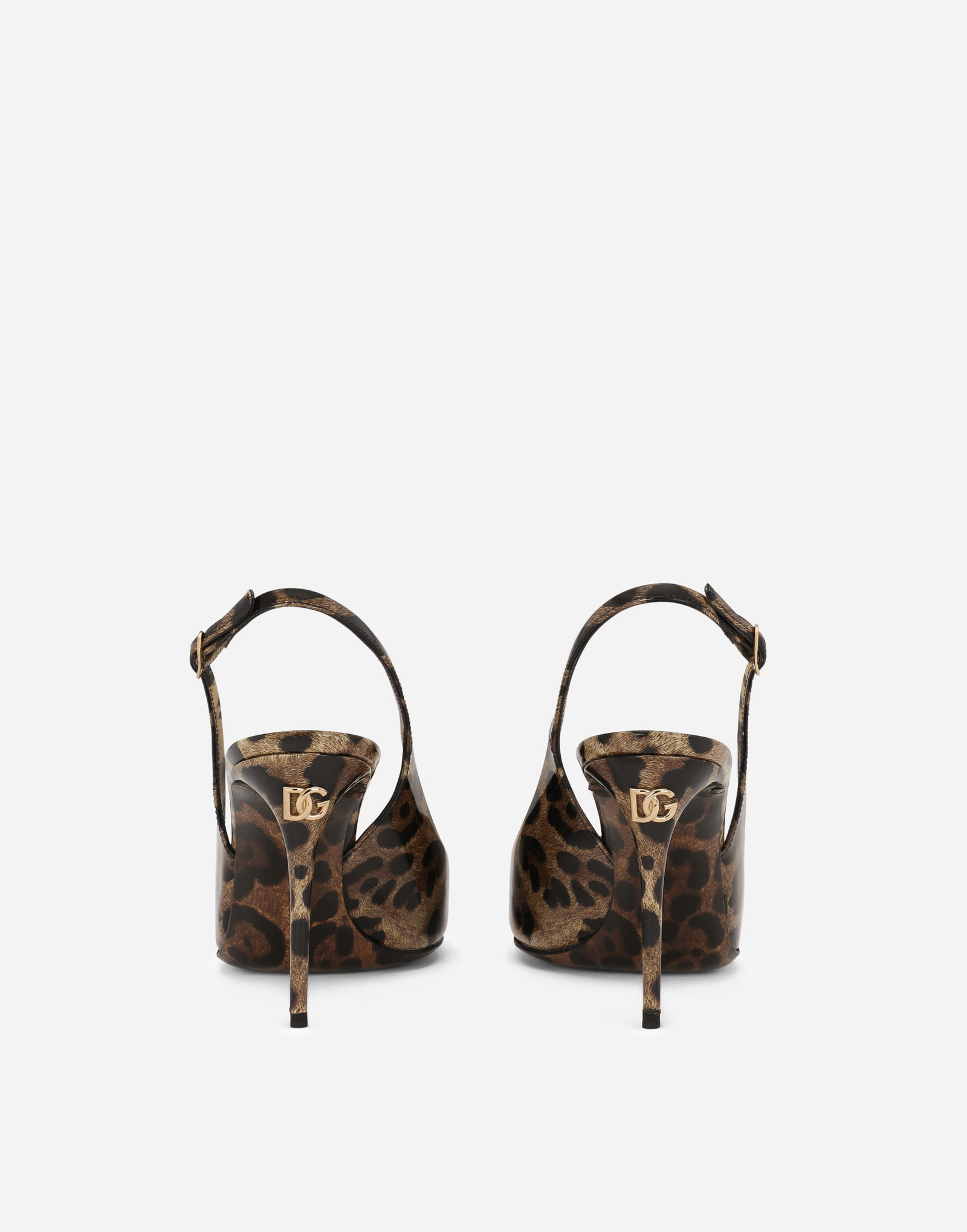 Polished Calfskin Leopard Print Slingbacks