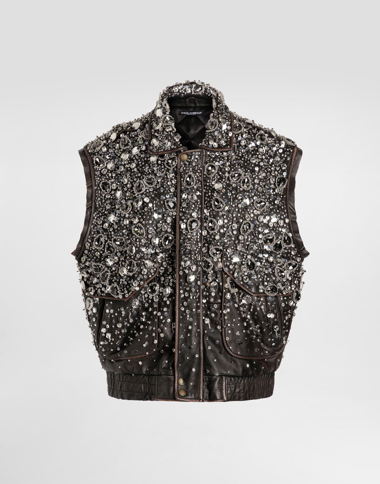 Vesta Dolce & Gabbana Dolce & Gabbana Vintage Leather Crystal-Embellished Vest Čierna | F7BD4ZGDDGAS8400, 0