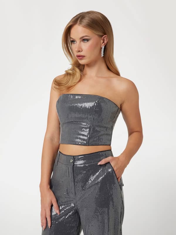 Sequined Bustier Crop Top