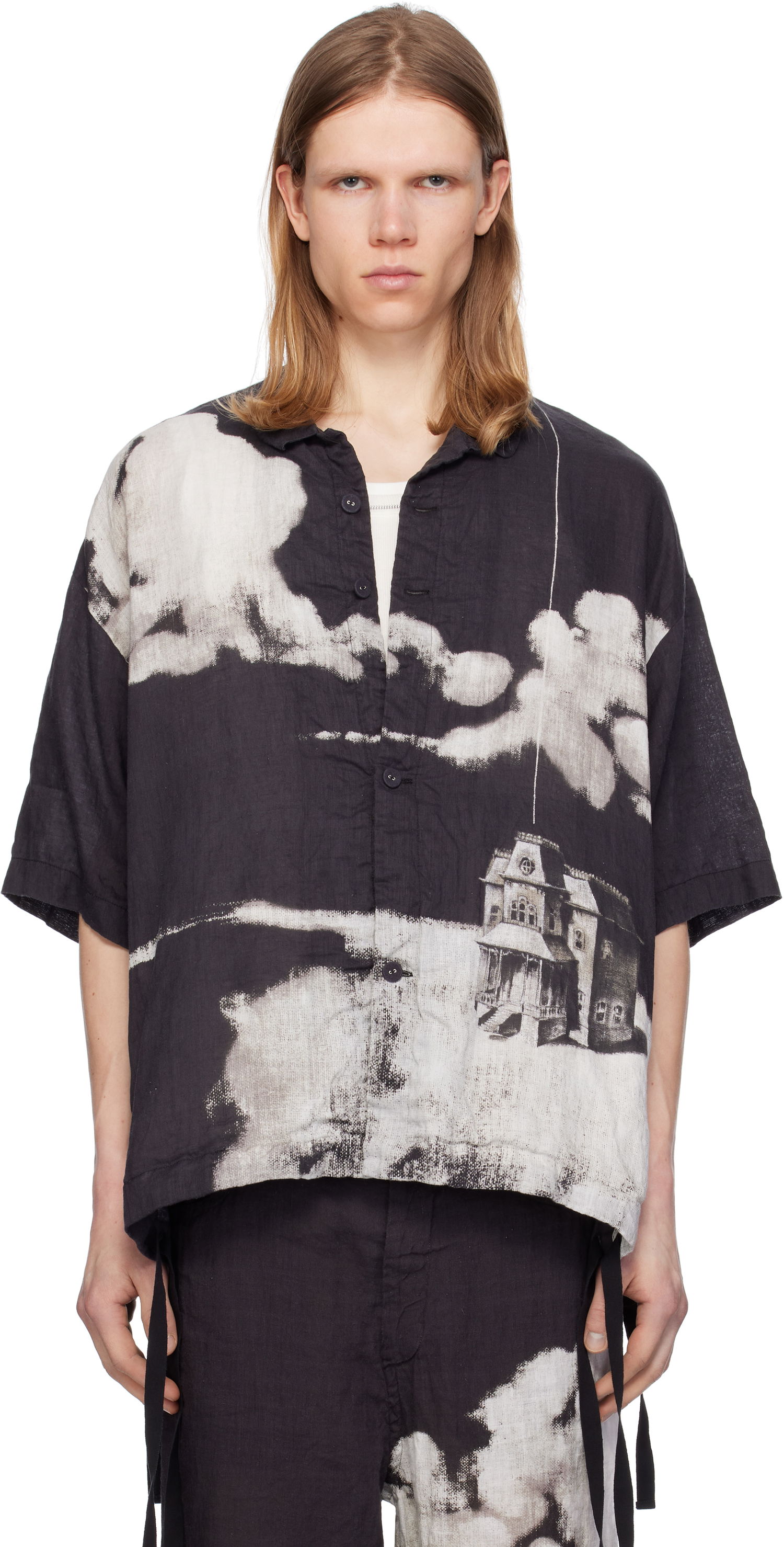 Košeľa UNDERCOVER Undercover Printed Linen Shirt Čierna | UC1E4401-1, 0