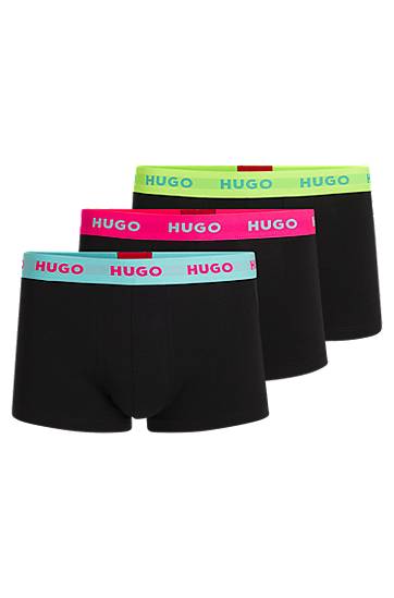 Boxerky BOSS HUGO Three-Pack Stretch-Cotton Trunks with Logo Waistbands Čierna | 50532611, 0