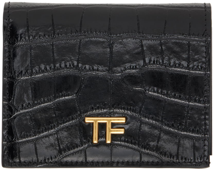 Peňaženka Tom Ford Black Shiny Stamped Croc Compact Wallet Čierna | S0478-LCL395X