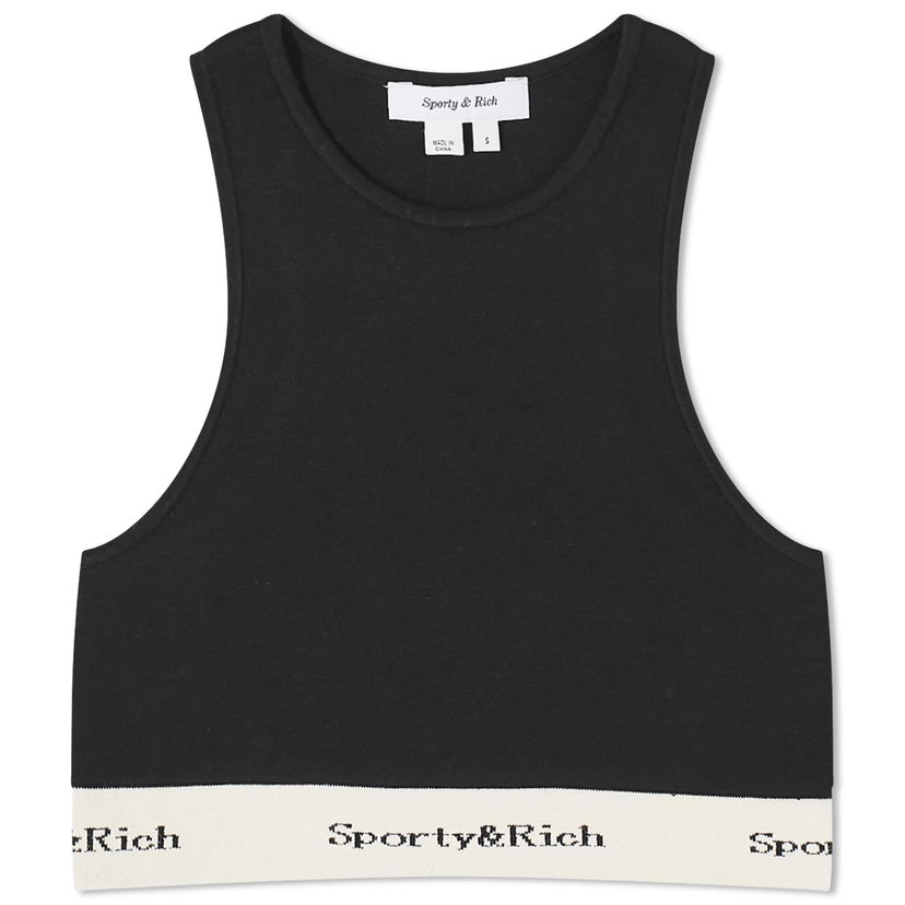 Tielko Sporty & Rich Serif Logo Ribbed Cropped Tank Top Čierna | LCAW233BK-BLK