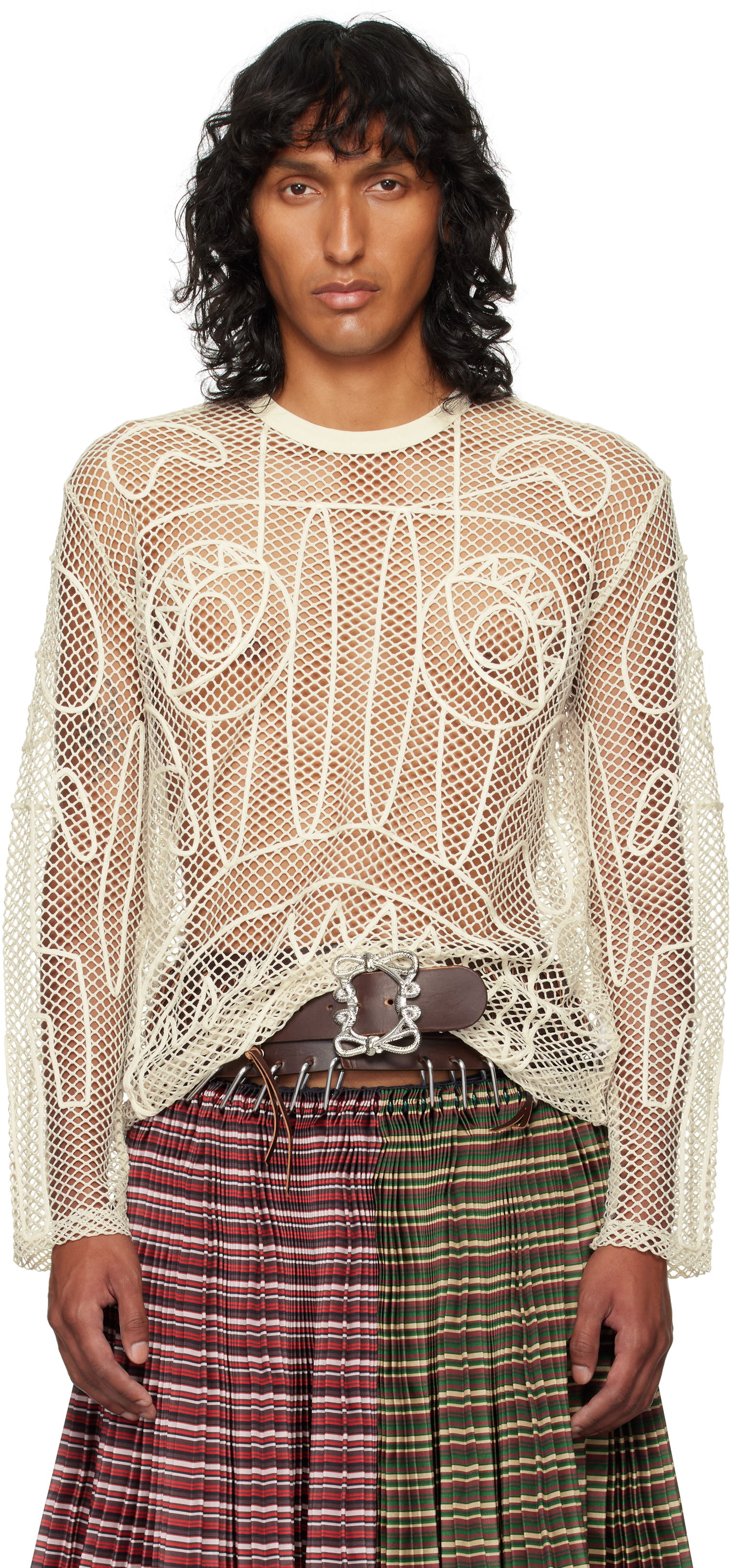 Tričko Charles Jeffrey Loverboy Graphic Net Long Sleeve T-shirt Béžová | 41101101, 0