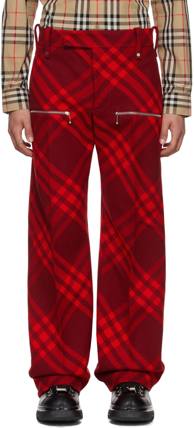 Nohavice Burberry Check Trousers Červená | 8079154, 0