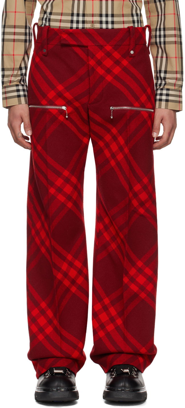 Nohavice Burberry Check Trousers Červená | 8079154