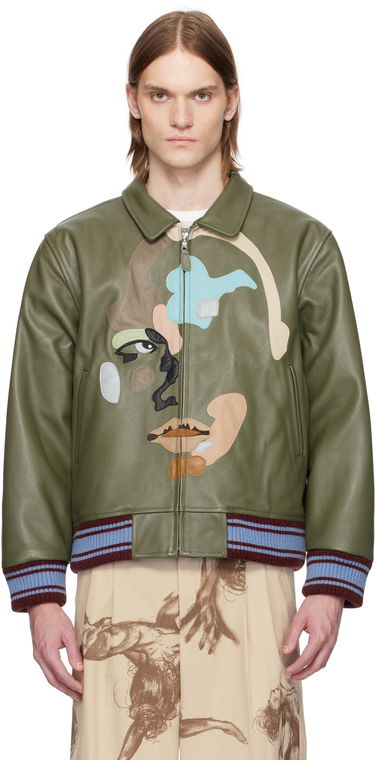 Bomber bunda KidSuper KidSuper Patchwork Face Leather Varsity Jacket Zelené | SS25-OW-05, 0