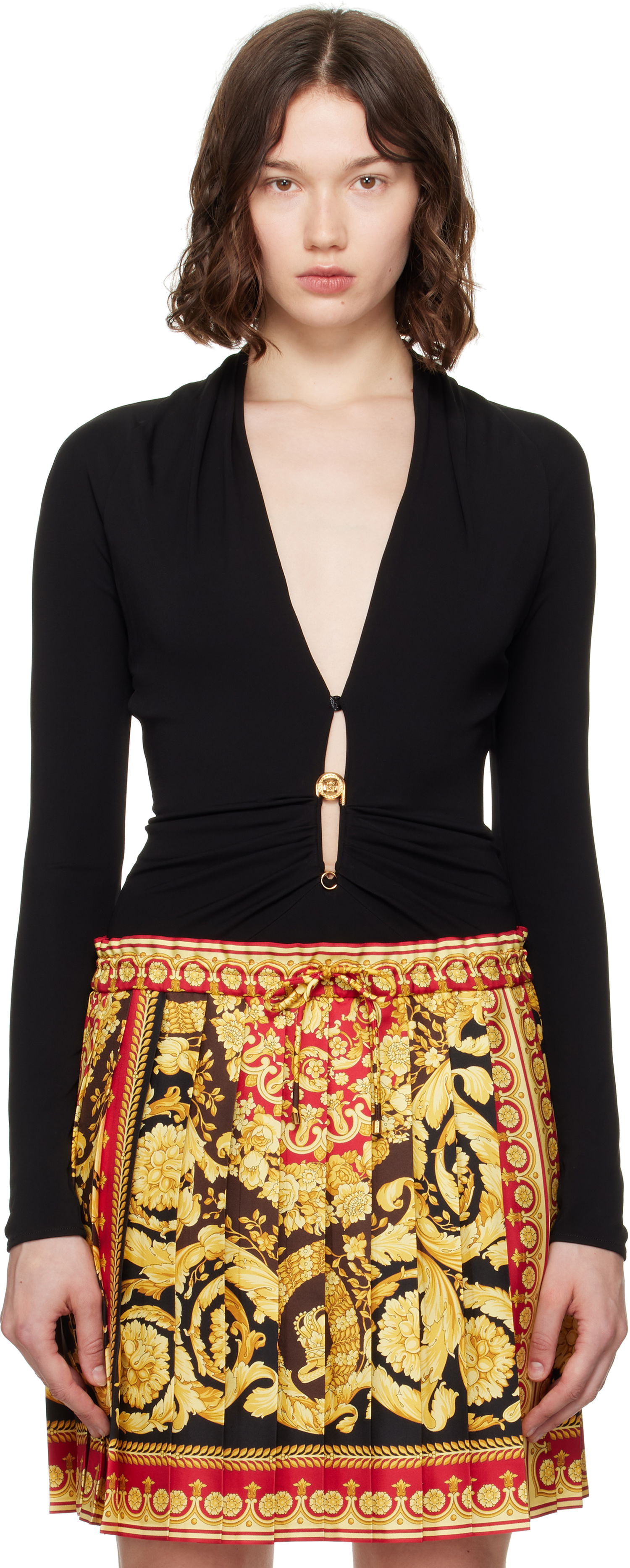 Oblečenie Versace Versace Safety Pin Draped Fitted Bodysuit Čierna | 1021018_1A14475, 0