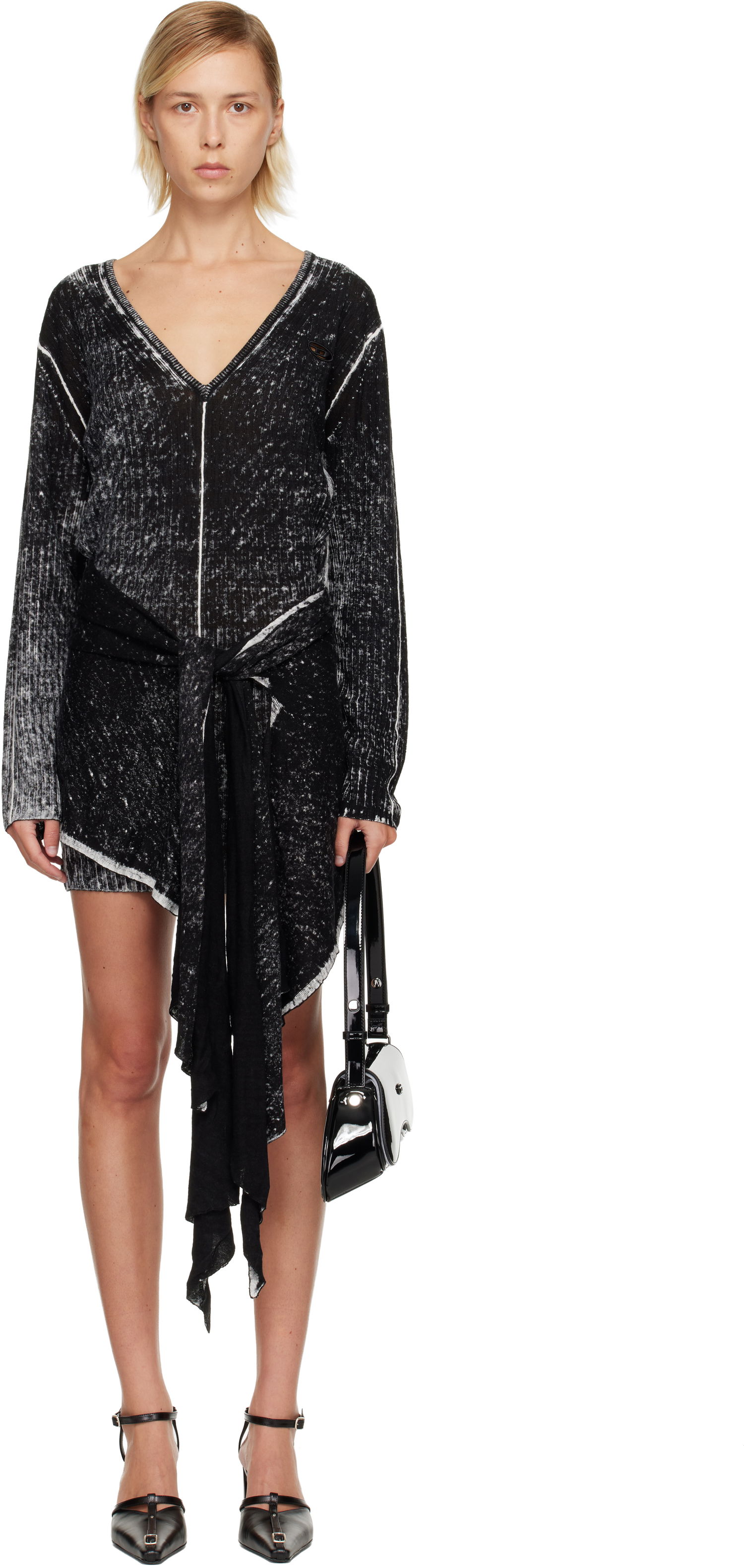 Šaty Diesel M-Egaknot Distressed V-Neck Tie-Front Minidress Čierna | A18864 0BJBR, 0