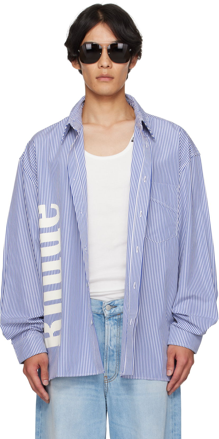 Košeľa Rhude Rhude Side Logo Long Sleeve Shirt Modrá | RHPF25SR10012