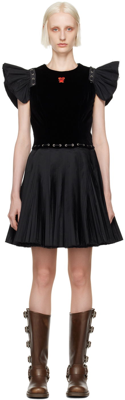 Šaty Chopova Lowena Velvet and Pleated Mini Dress Čierna | 1255, 0