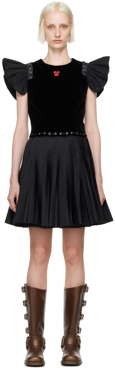 Šaty Chopova Lowena Velvet and Pleated Mini Dress Čierna | 1255, 0