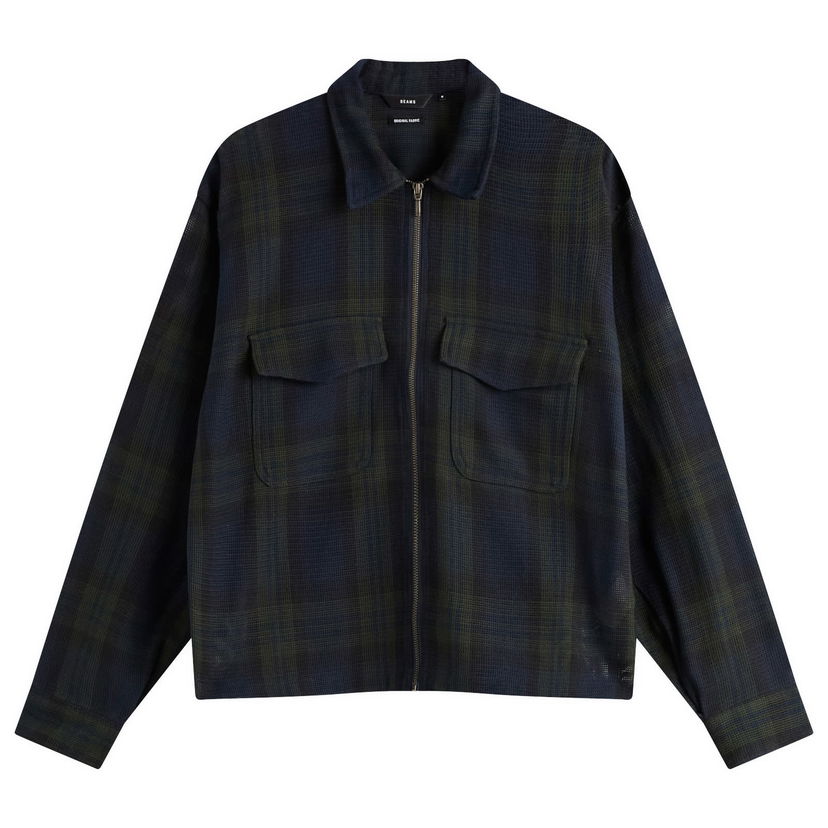Bunda BEAMS Mesh Check Shirt Jacket, Size Small Navy | 1111-1286-147-79