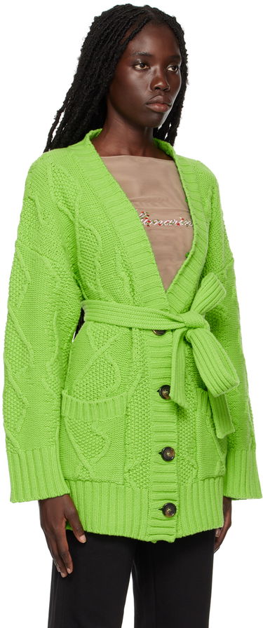 Bunda Blumarine Faux Fur Collar Cable Knit Cardigan Zelené | 2 M220A, 3