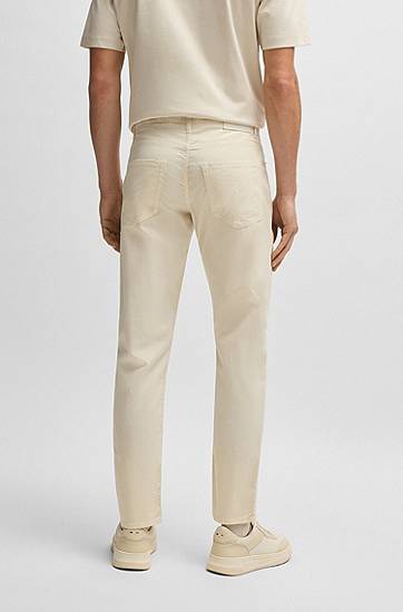 Nohavice BOSS Maine Regular-Fit Stretch-Cotton Twill Trousers Béžová | 50538370, 1