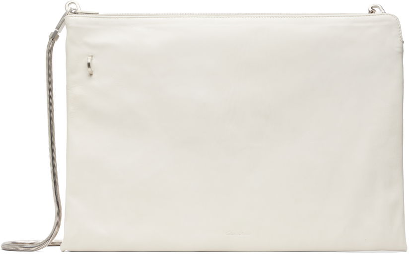 Taška cez rameno Rick Owens Concordians Leather Pouch with Silver-tone Chain Strap Biela | RR02E1417 LBHH