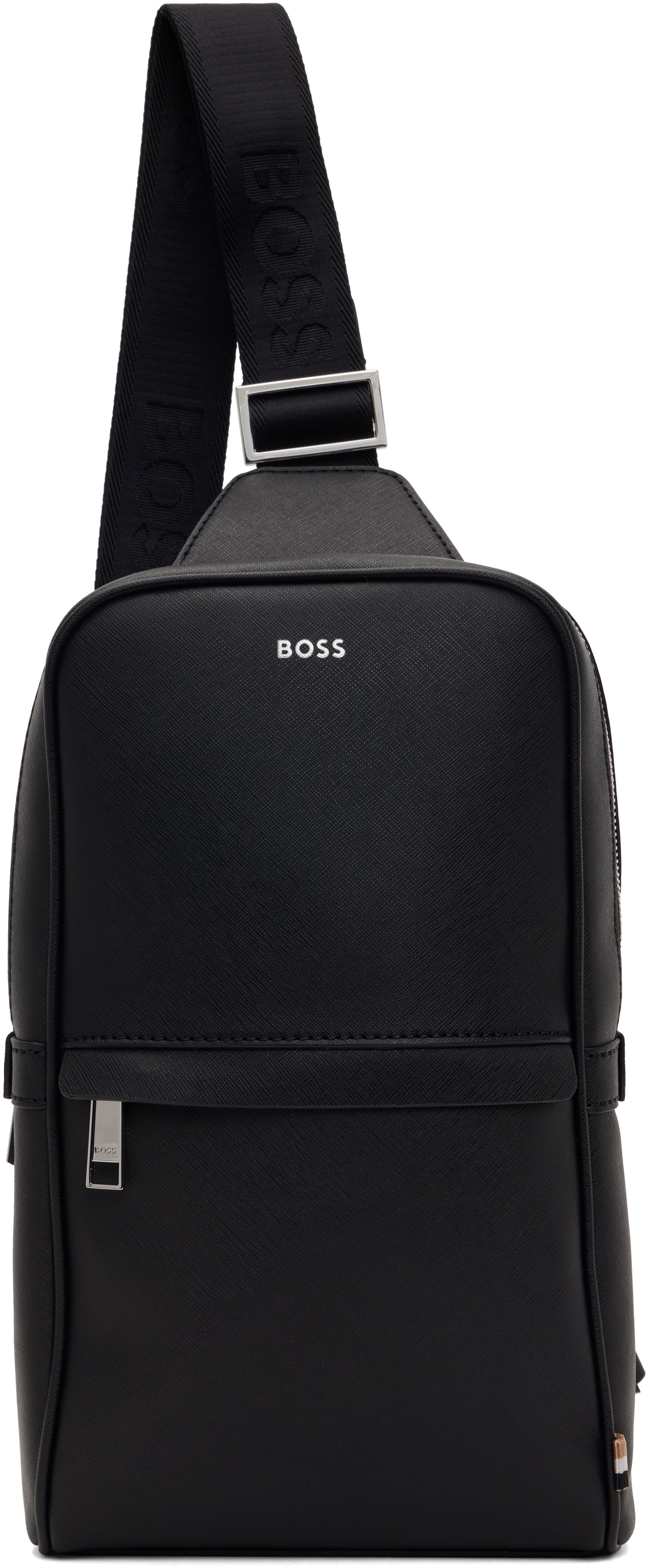 Black Faux Leather One Strap Backpack