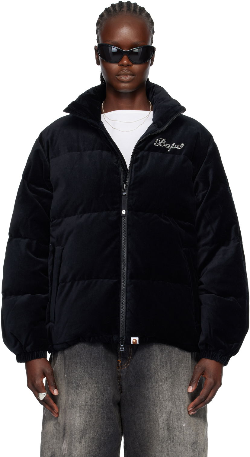 Prešívaná bunda BAPE 'BAPE' Logo Velvet Down Jacket Čierna | 001DNK802003L