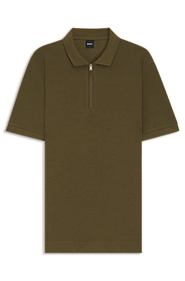 Polo tričko BOSS Waffle Knit Zip Polo Zelené | 50536768, 0