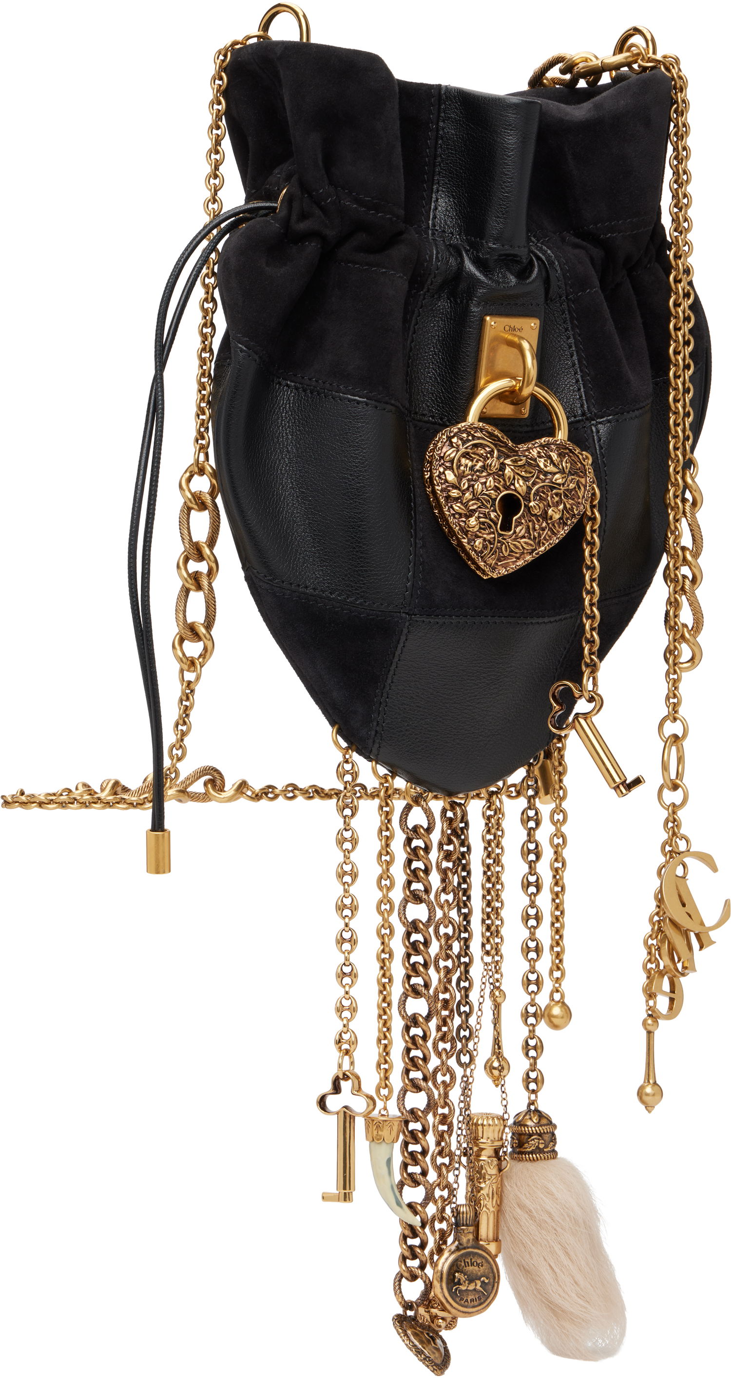 Kabelka CHLOÉ Château Treasures Charm-Embellished Drawstring Crossbody Bag Čierna | CH25WS712Q24, 1