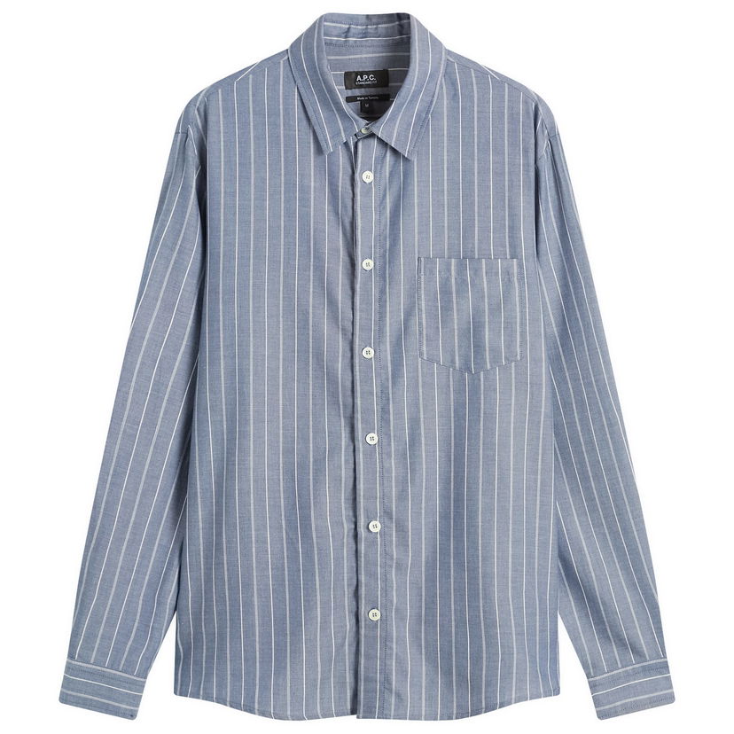Košeľa A.P.C. Men's Clement Stripe Shirt, Size Small Modrá | COHJU-H12512-IAA