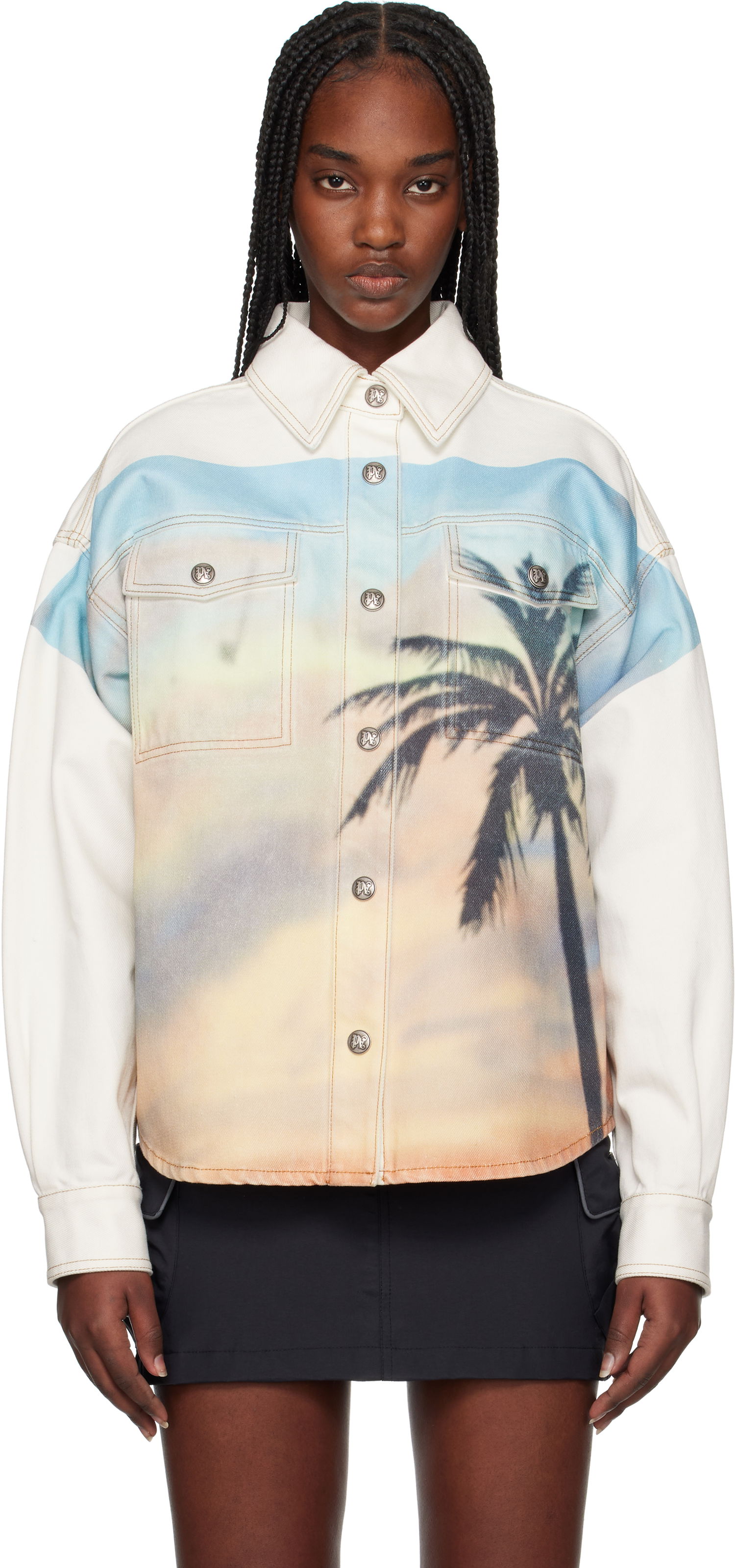 Košeľa Palm Angels Palm Angels Sunrise Palm Denim Overshirt Biela | PWYD023S25DEN0010384, 0