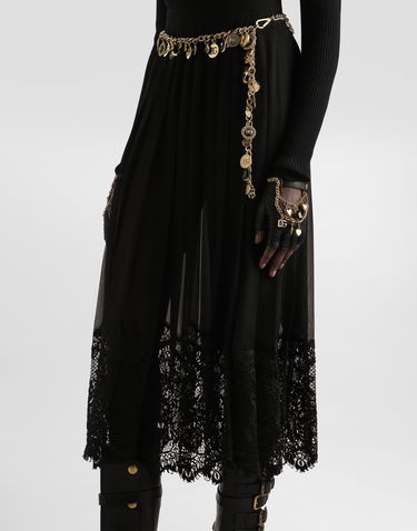 Sukňa Dolce & Gabbana Dolce & Gabbana Pleated Chiffon Midi Skirt with Lace Trim Čierna | F4C6ATFUSNWN0000, 3