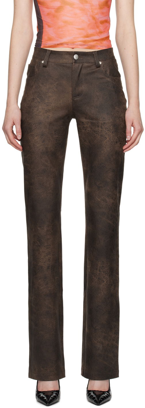 Nohavice MISBHV Cracked Faux-Leather Trousers Hnedá | 231W310, 0