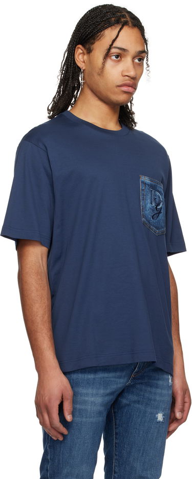 Tričko Dolce & Gabbana Dolce&Gabbana Cotton T-Shirt with Denim Pocket and Logo Embroidery Modrá | G8PN9ZG7O4J, 1