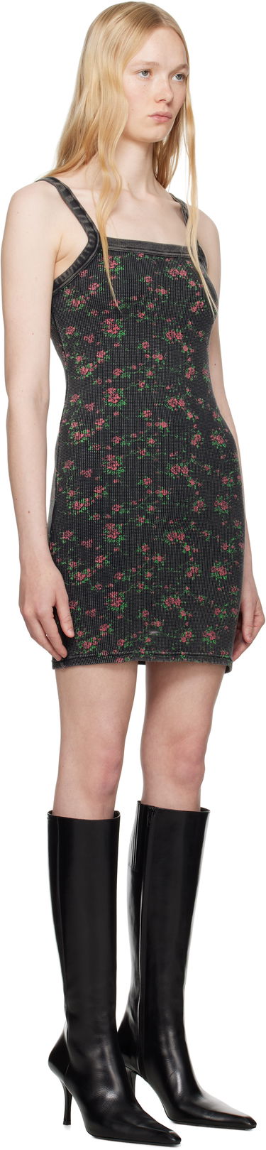 Šaty Alexander Wang Alexander Wang Floral-Print Waffle Knit Mini Dress Čierna | 8C4246605P, 1