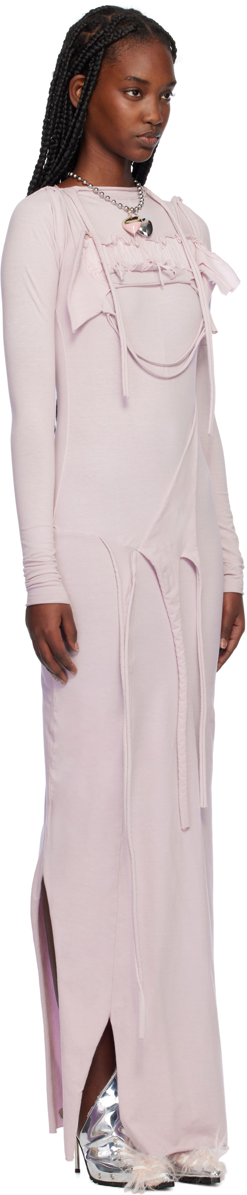 Šaty Ottolinger Ottolinger Distressed Longsleeve Maxi Dress Ružová | 2204030114, 1
